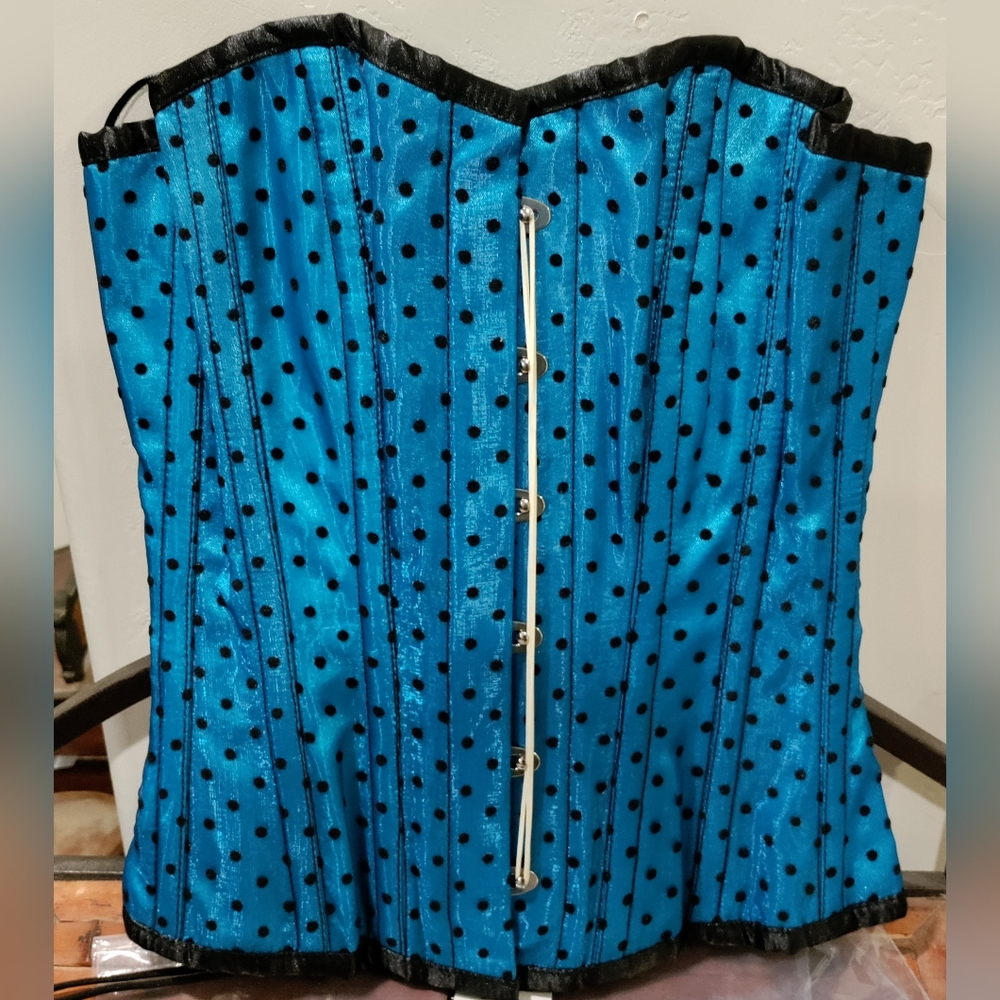 NWT Corsetdeal Size 22, Steel boned, Turquoise & Black Polkadot Corset